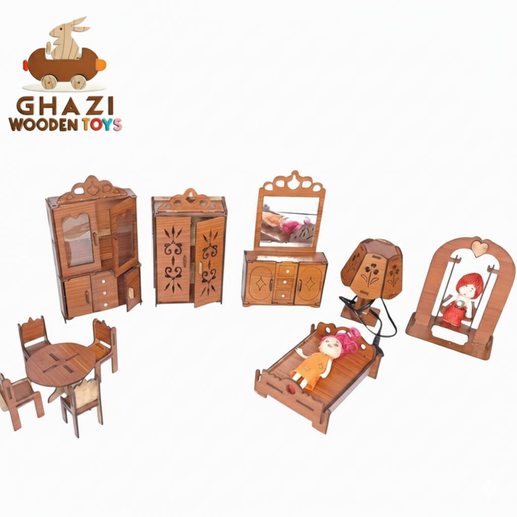 Handcrafted Wooden Dollhouse Furniture Set 10-Piece Miniature Set for Kids & Collectors(13 pieces larg set)