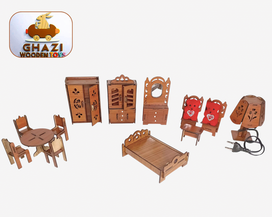 Handmade Wooden Mini Furniture Set for Kids | Dollhouse Furniture | Wooden Toy Gift(15 pieces set)