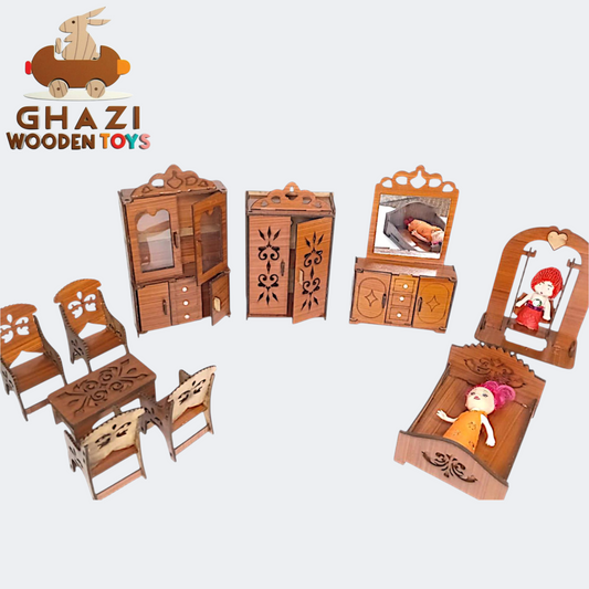 "Wooden Dollhouse Furniture Set – Miniature Wooden Toys for Kids"( 12 pieces larg size set)