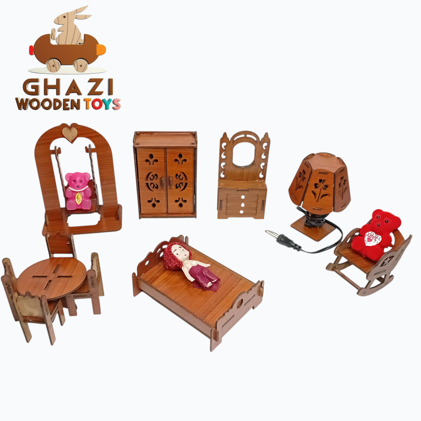 🪵 Wooden Dollhouse Furniture Set 🧸 | Handmade Miniature Bedroom Toys for Kids 👧🎁  (14 pieces set)