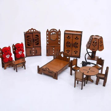 Handmade Wooden Mini Furniture Set for Kids | Dollhouse Furniture | Wooden Toy Gift(15 pieces set)