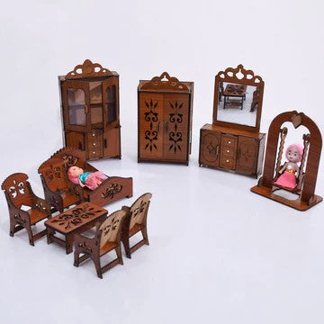 "Wooden Dollhouse Furniture Set – Miniature Wooden Toys for Kids"( 12 pieces larg size set)
